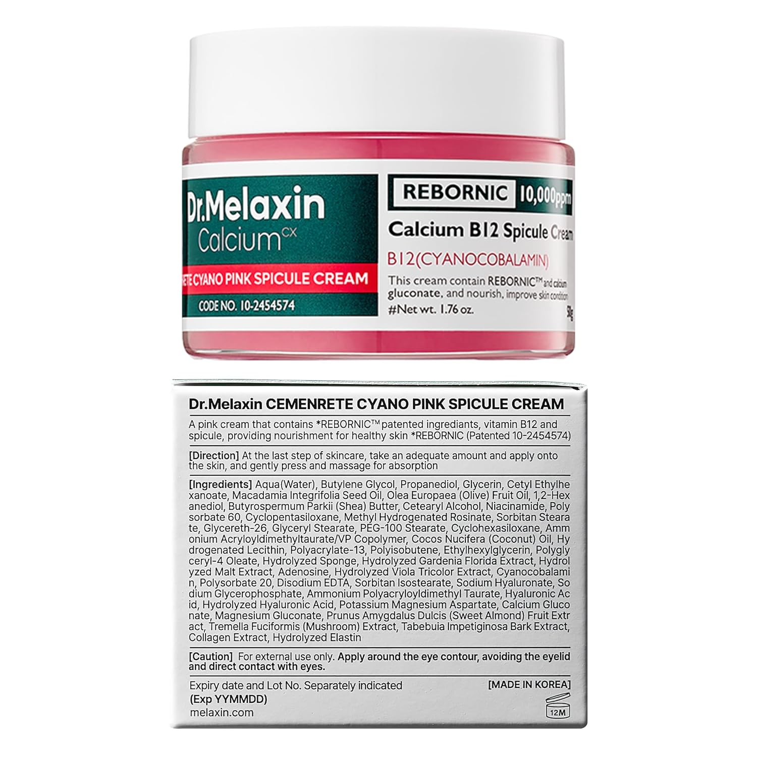 Dr.Melaxin Cemenrete Cyano Pink Spicule Cream with Calcium, Vitamin B12 for under eyes skin, Dark Circles, Fine Lines, Puffiness&Eye Bags Cream, 1.69 fl. oz.