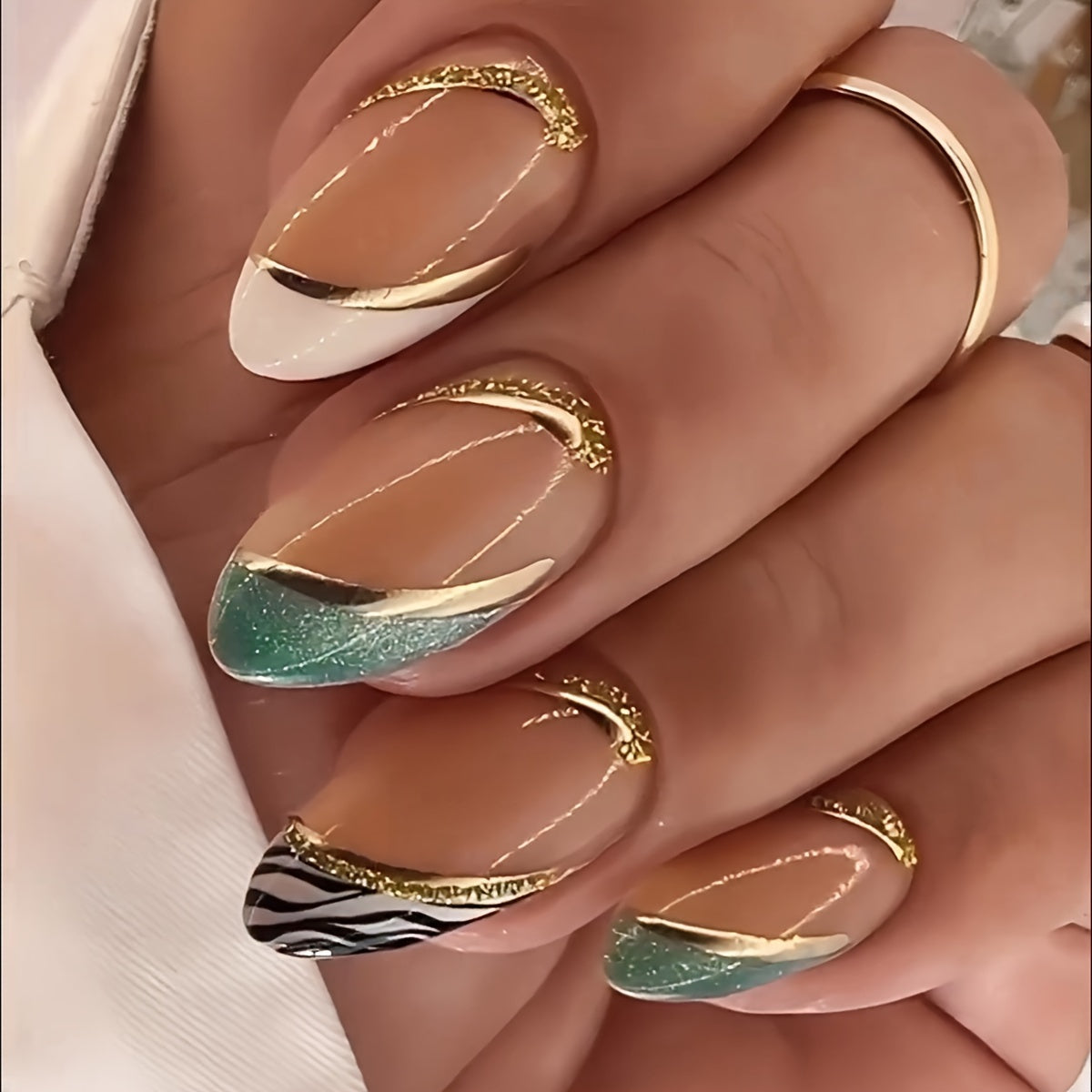 Medium Almond Zebra Print Design Nails
