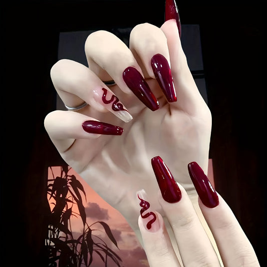 Snake Design Nails - Red/Black