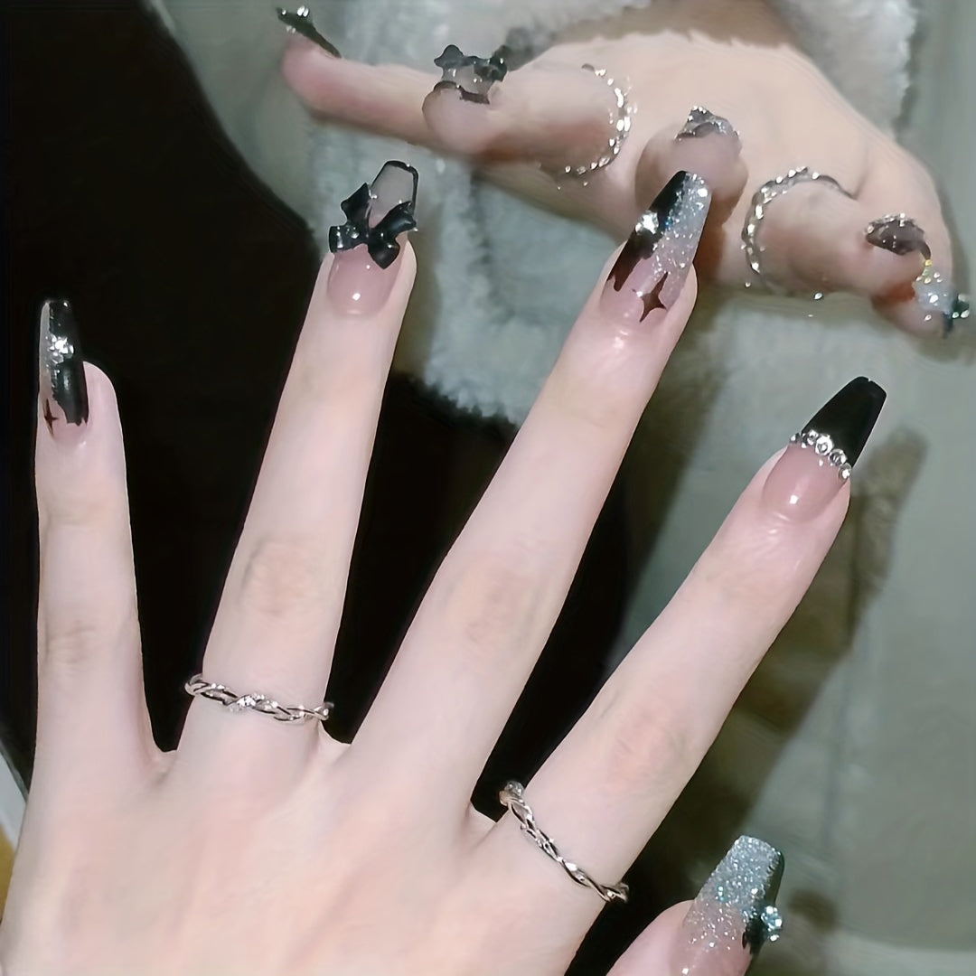 Adorned Black French Ballet Nails