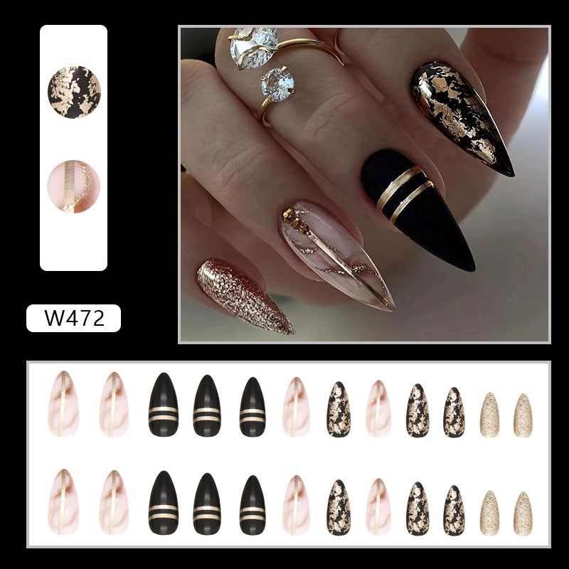 Black Golden Press On Nails Medium