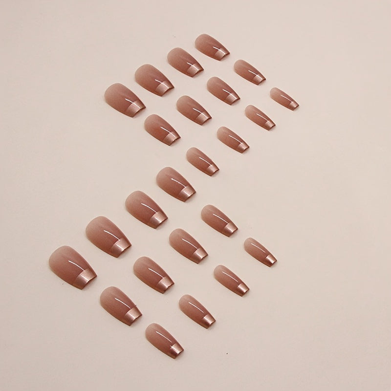 Short French Simple Golden Edge Finger Nails