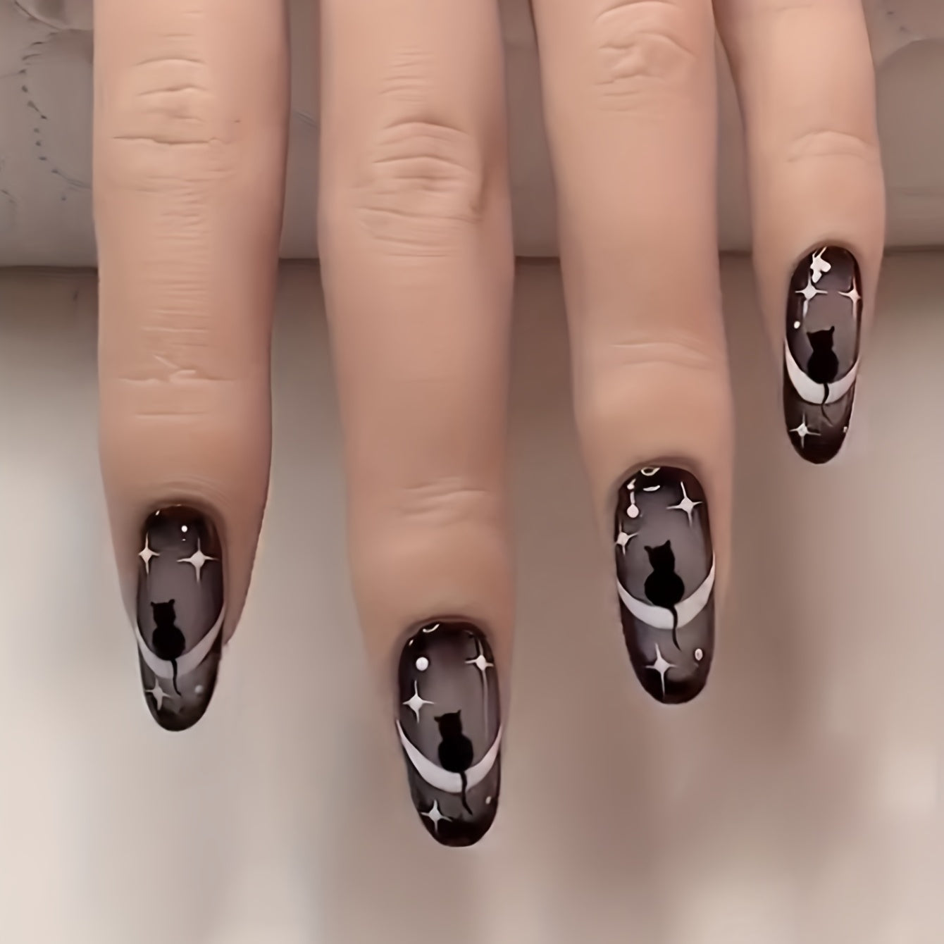 Cute Cat, Star and Moon Design Nails