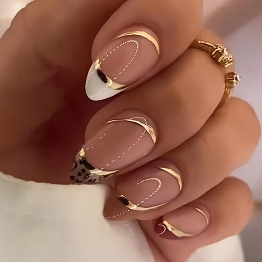 Leopard Designs False Nails Golden Line Stick