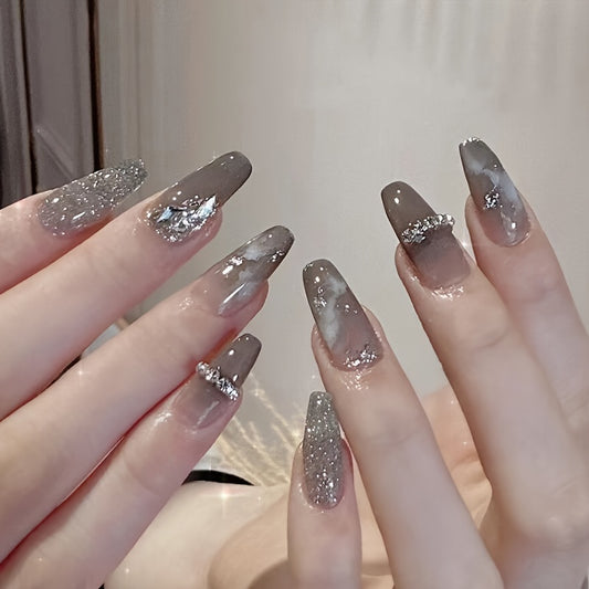 3D Crystal Glitter And Star Design Nails