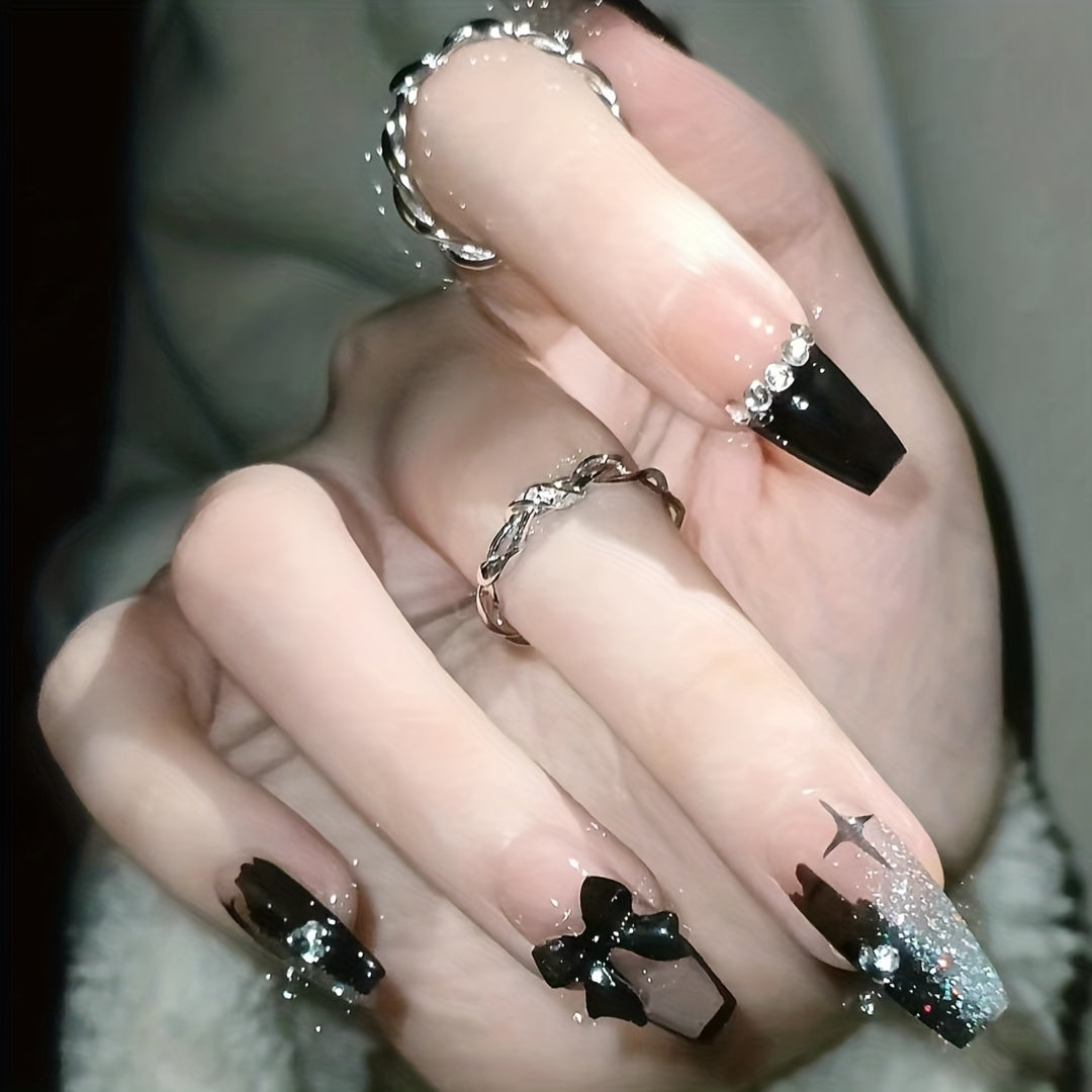 Adorned Black French Ballet Nails