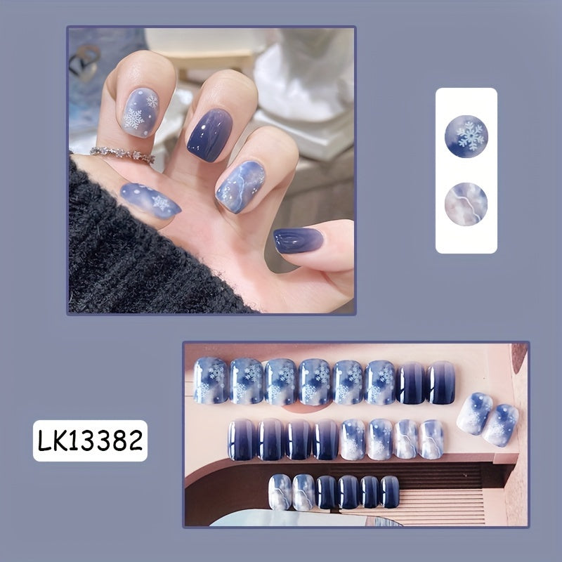 24pcs Snowfall Island Square Nail Art Press - 1pc of Tape & 1 Nail File