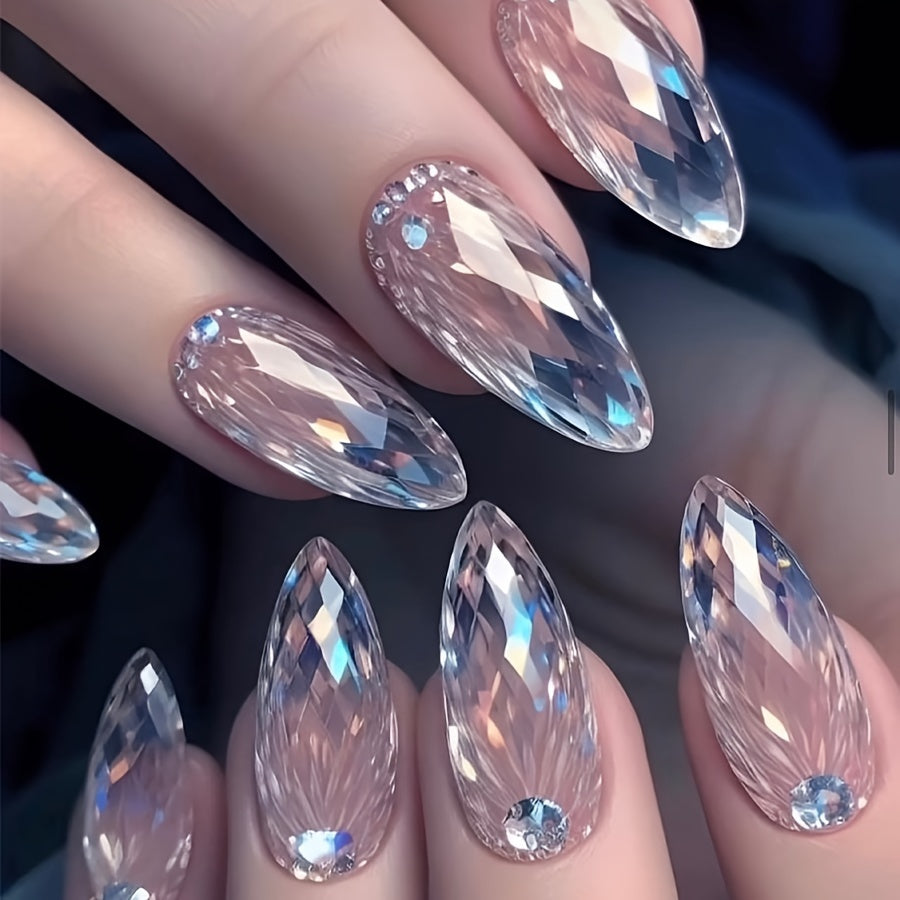 Sparkling Rhinestones - Glossy Finish Nails