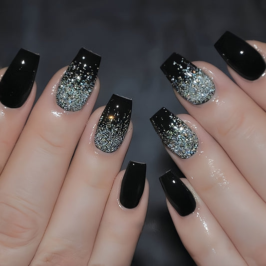 Glitter Short Coffin Nails