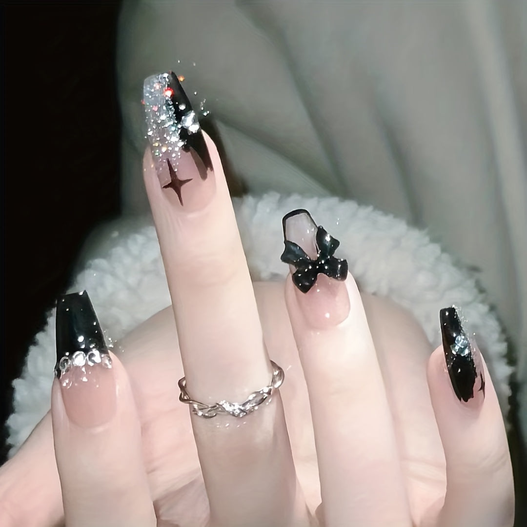 Adorned Black French Ballet Nails