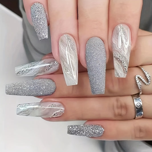 Long Ballerina Glitter Powder Nails